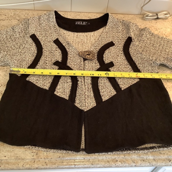 Zele Black and Tan Cardigan Sweater Size Small Button Flax & Cotton - Picture 9 of 11